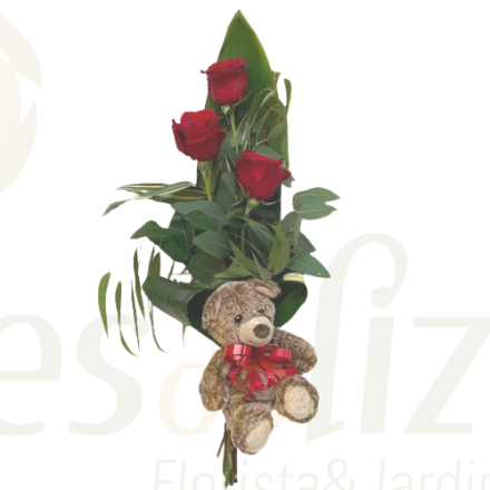 Picture of 3 RED ROSES + Teddy Bear