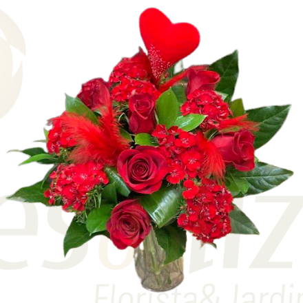 Imagem de Pack 9 Rosas + Coração + Jarra  - São Valentim