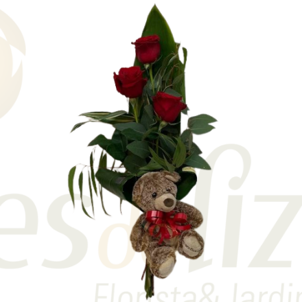 Imagem de 3 Rosas Vermelhas + Urso de Peluche - São Valentim